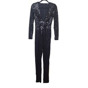 Windsor Black Sequin Jumpsuit Straight-Legged Womens Size Small Long Sleeve